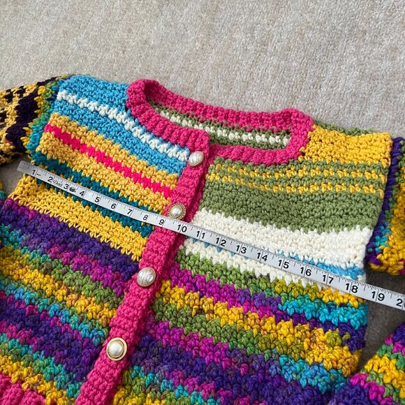Handmade Chunky Knit Stripe Cardigan Sweater - Picture 5 of 7